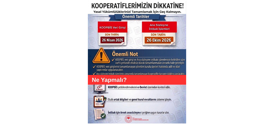 KOOPERATİFLERİMİZİN DİKKATİNE